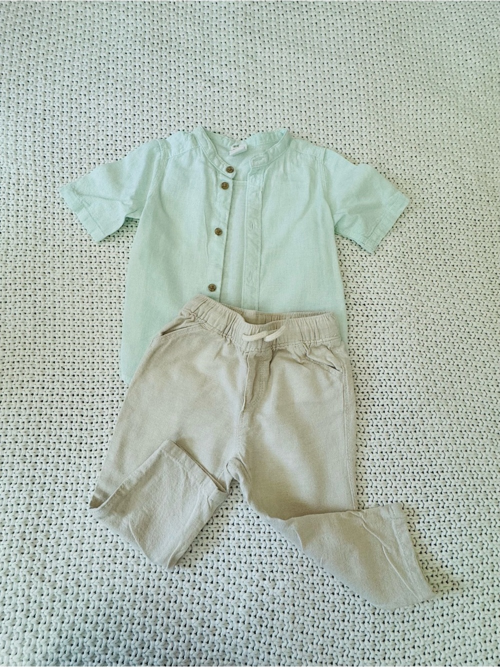 H&M Mint Green Top and Beige Pants Kids Matching Set